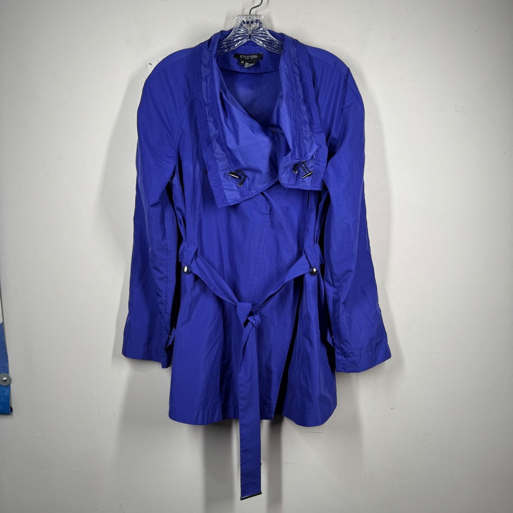 Etcetera Royal Blue Belted Trench Coat Jacket Draped Collar Womens 10 RN138420